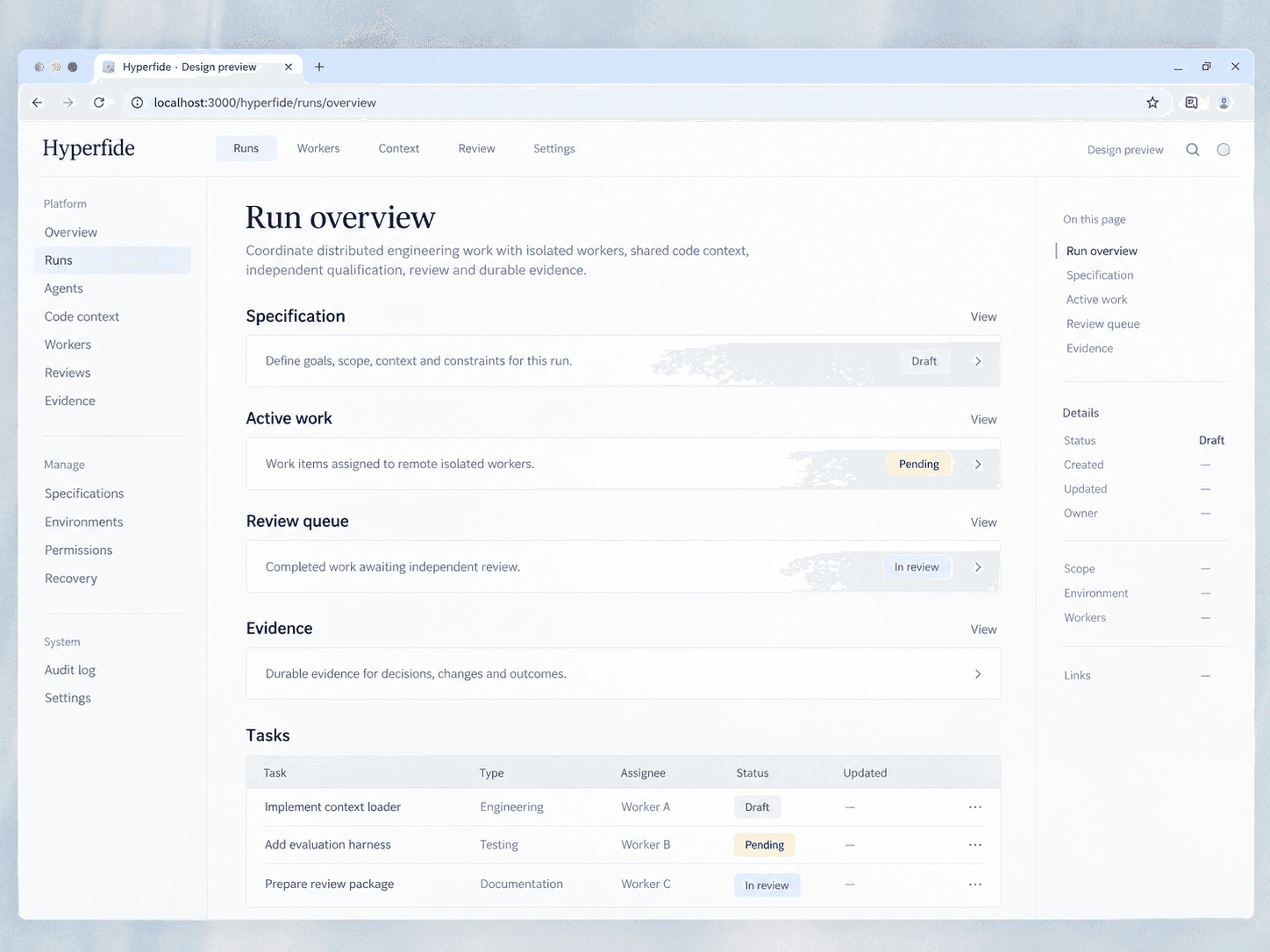 ui run overview — interface concept