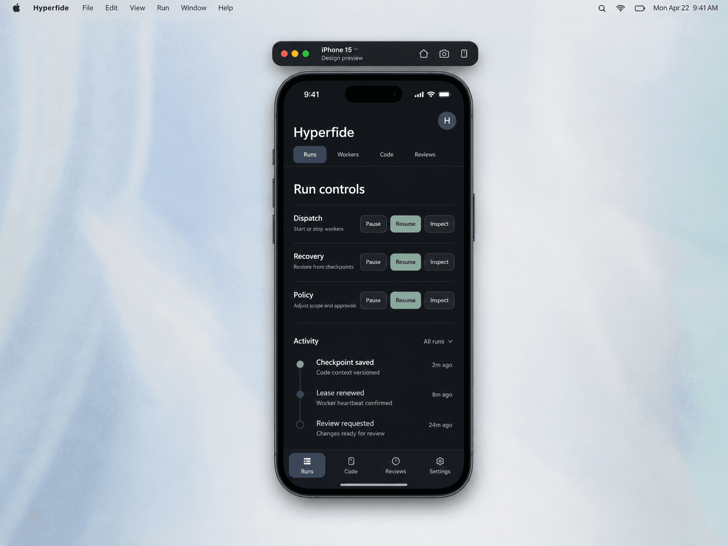 ui mobile run controls — interface concept