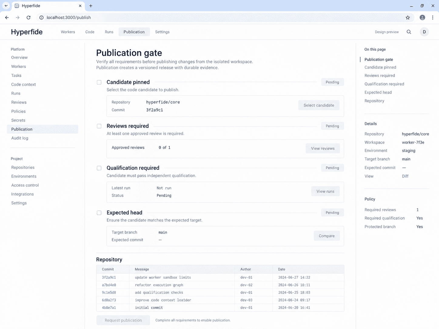 ui publication gate — interface concept