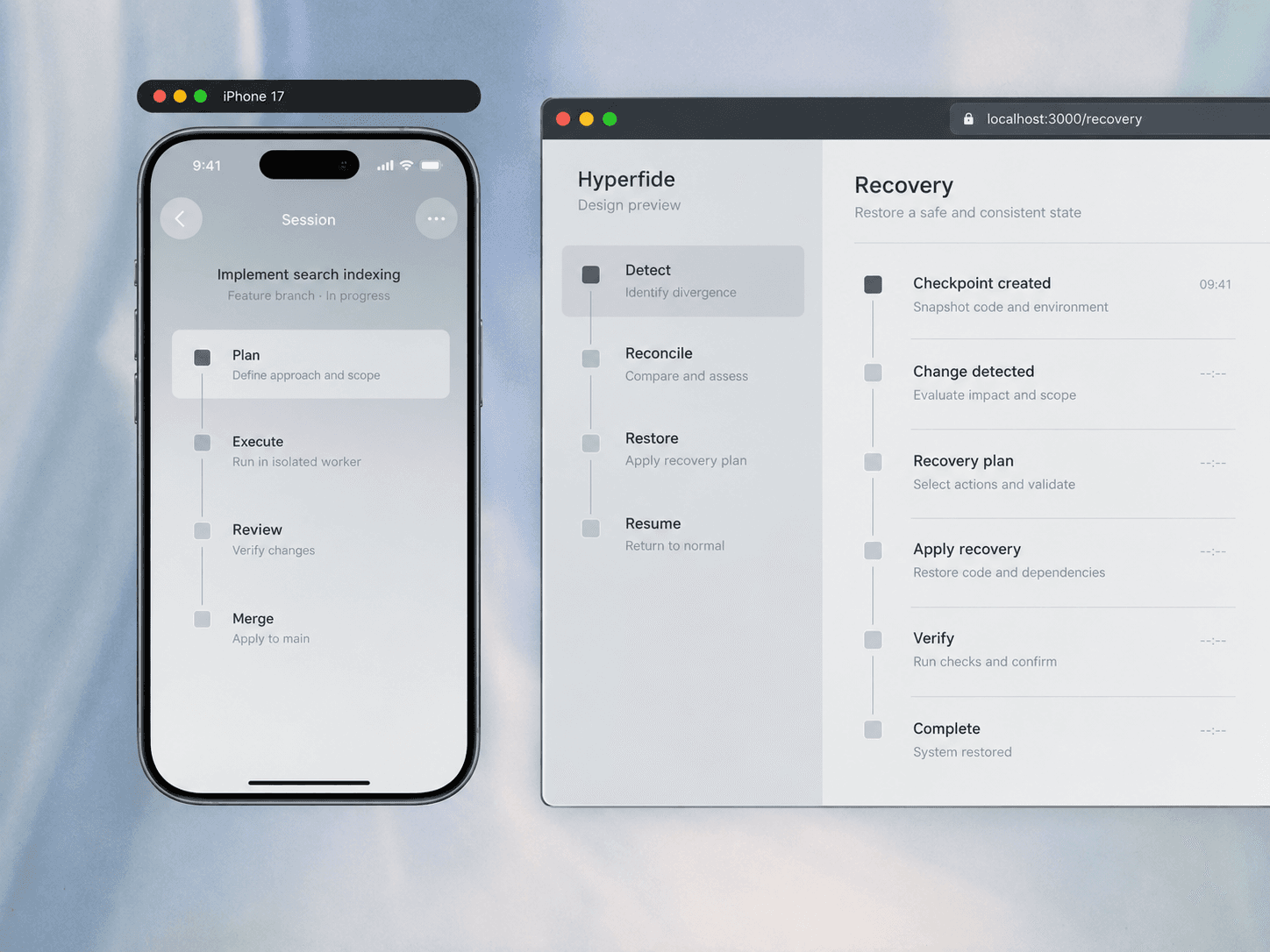 ui recovery workspace — interface concept