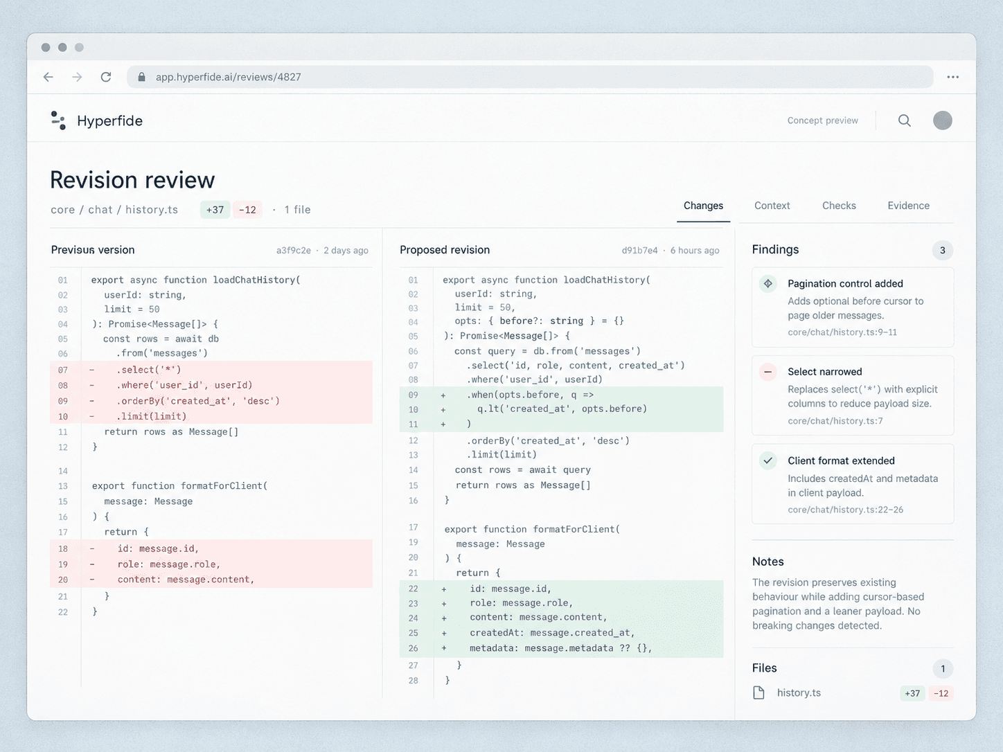 revision review workspace — interface concept