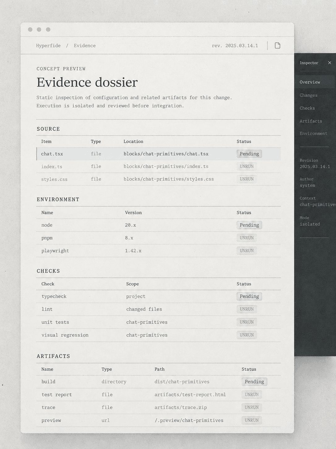 evidence dossier — interface concept